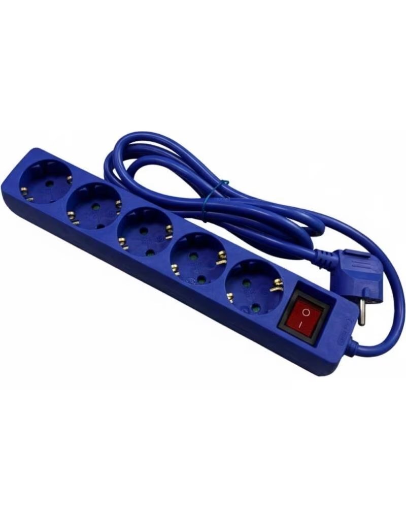 PHASAK Regleta con Interruptor BN 0825- 5 Tomas de Corriente- Cable 1 8m- Azul