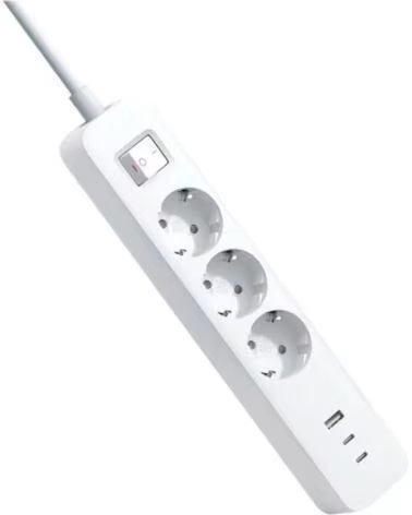 XIAOMI Regleta con Interruptor 20W Power Strip- 3 Tomas de Corriente- 1 USB- 2 USB Tipo-C- Cable 1 4m- Blanca