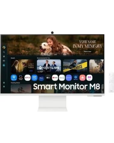 SAMSUNG Smart Monitor M8 M80F S32FM801UU 32- 4K- Multimedia- Regulable en altura- Smart TV- Webcam- Blanco