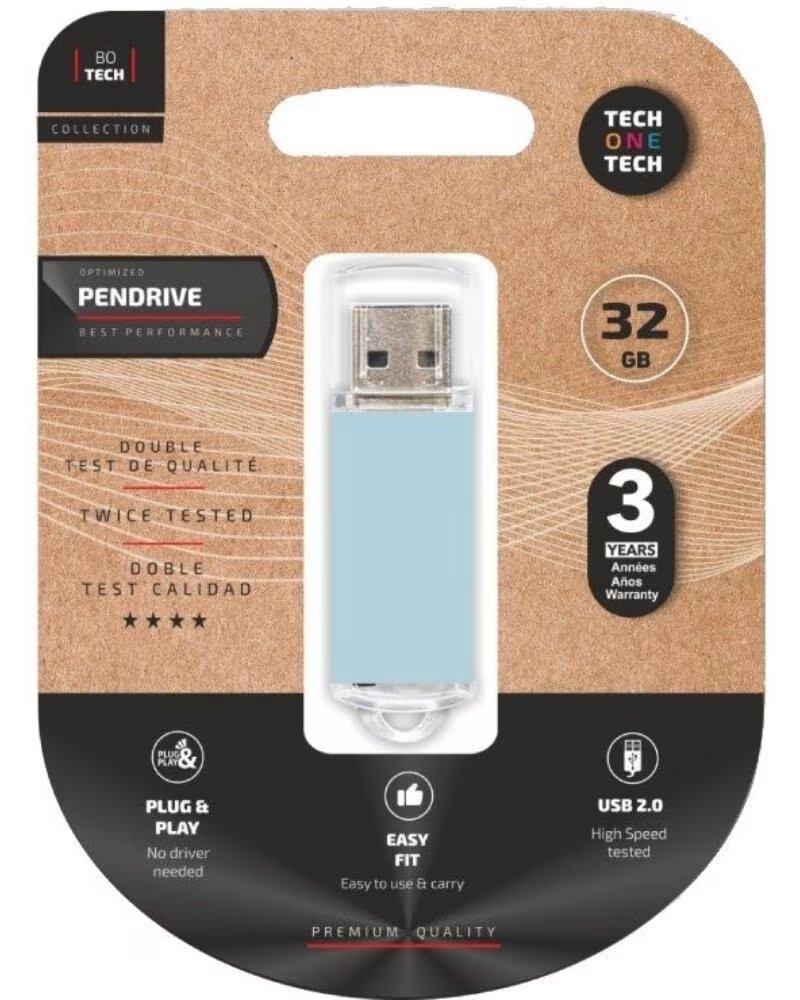 TECH ONE PENDRIVE 32GB BASIC USB 20 AZUL CELESTE