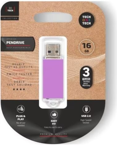 TECH ONE PENDRIVE 16GB BASIC USB 20 PÚRPURA CLARO