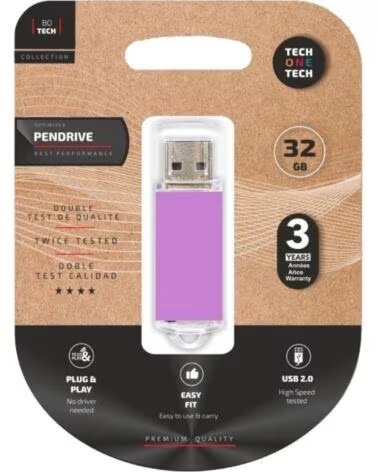 TECH ONE PENDRIVE 32GB BASIC USB 20 ROXO CLARO