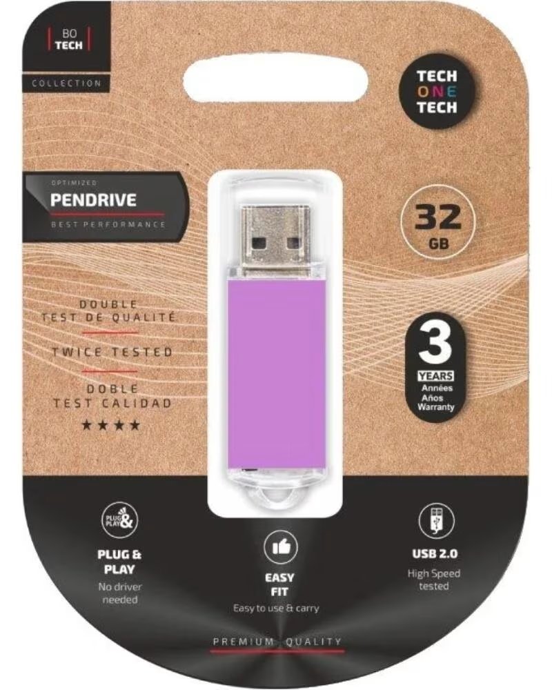TECH ONE PENDRIVE 32GB BASIC USB 20 ROXO CLARO
