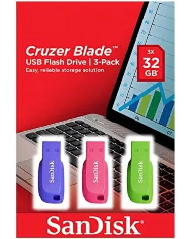 SANDISK Pendrives 32GB Cruzer Blade- USB 2 0- Pack 3