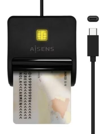 AISENS Lector de DNI USB Tipo-C ASCR-SN03C-BK- USB Tipo-C- Negro