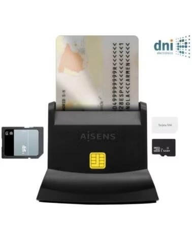 AISENS Lector de DNI y Tarjetas ASCR-SN04CSD-BK- USB Tipo-C- Negro