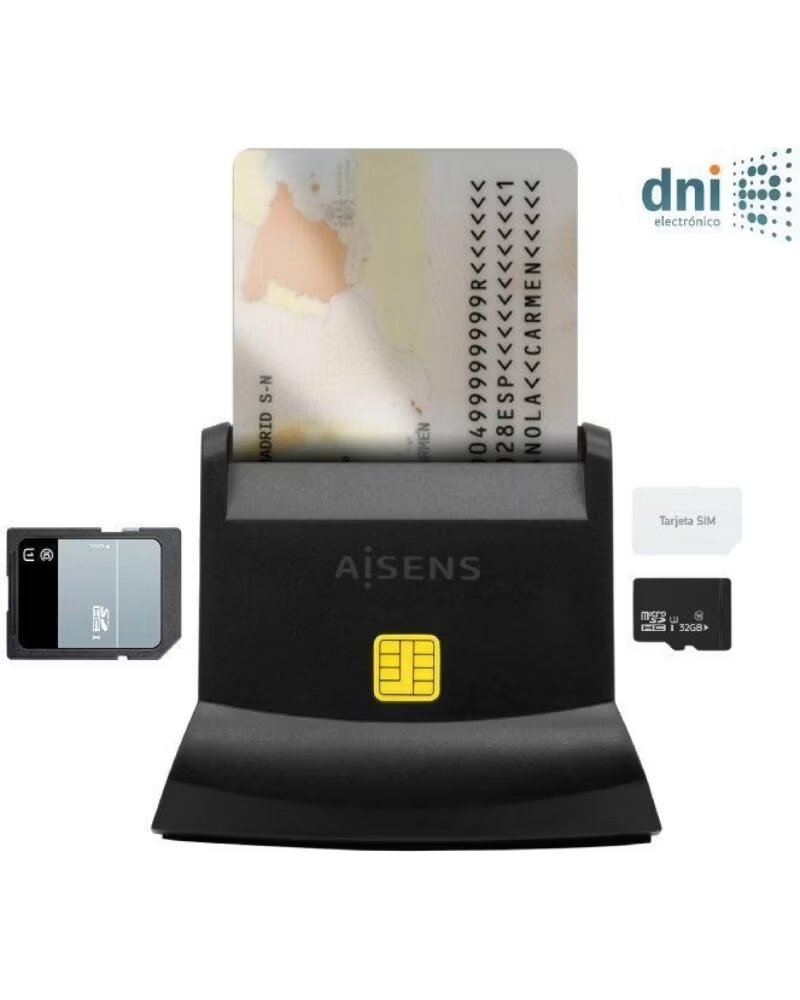 AISENS Lector de DNI y Tarjetas ASCR-SN04CSD-BK- USB Tipo-C- Negro