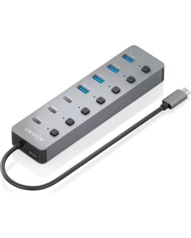 AISENS Hub USB Tipo-C 3 2 ASUC-8P044-GR- 4xUSB- 3xUSB Tipo-C- 1xUSB Tipo-C PD- Gris
