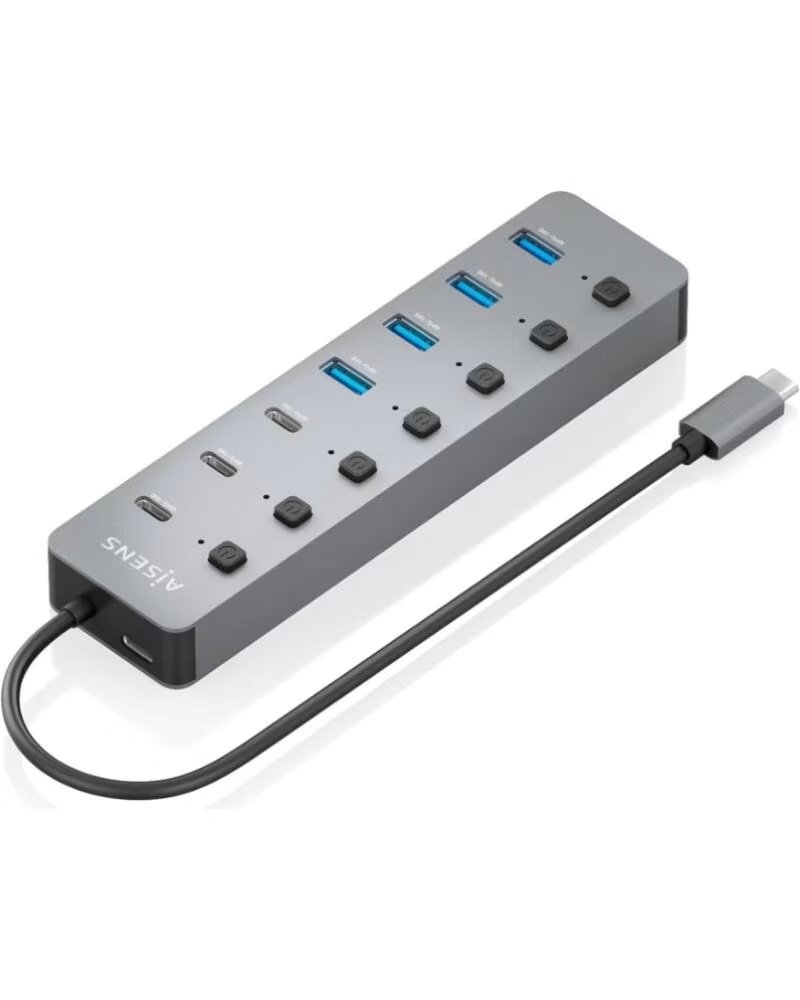 AISENS Hub USB Tipo-C 3 2 ASUC-8P044-GR- 4xUSB- 3xUSB Tipo-C- 1xUSB Tipo-C PD- Gris