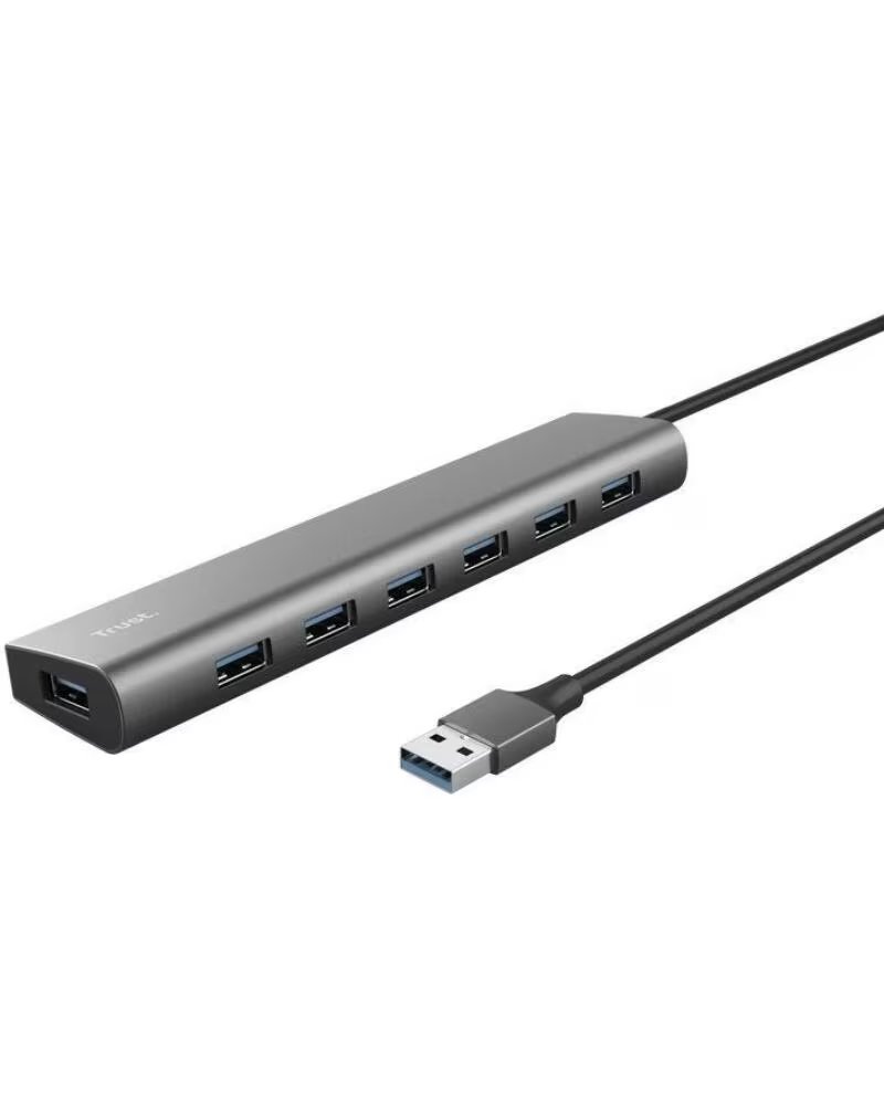 TRUST Hub USB 3 2 Gen1 Halyx- 7xUSB- 1xUSB-C- Gris