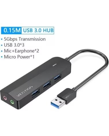 VENTION Hub USB 3 0 con Tarjeta de Sonido CHIBB- 3xUSB- 1xMicroUSB PD