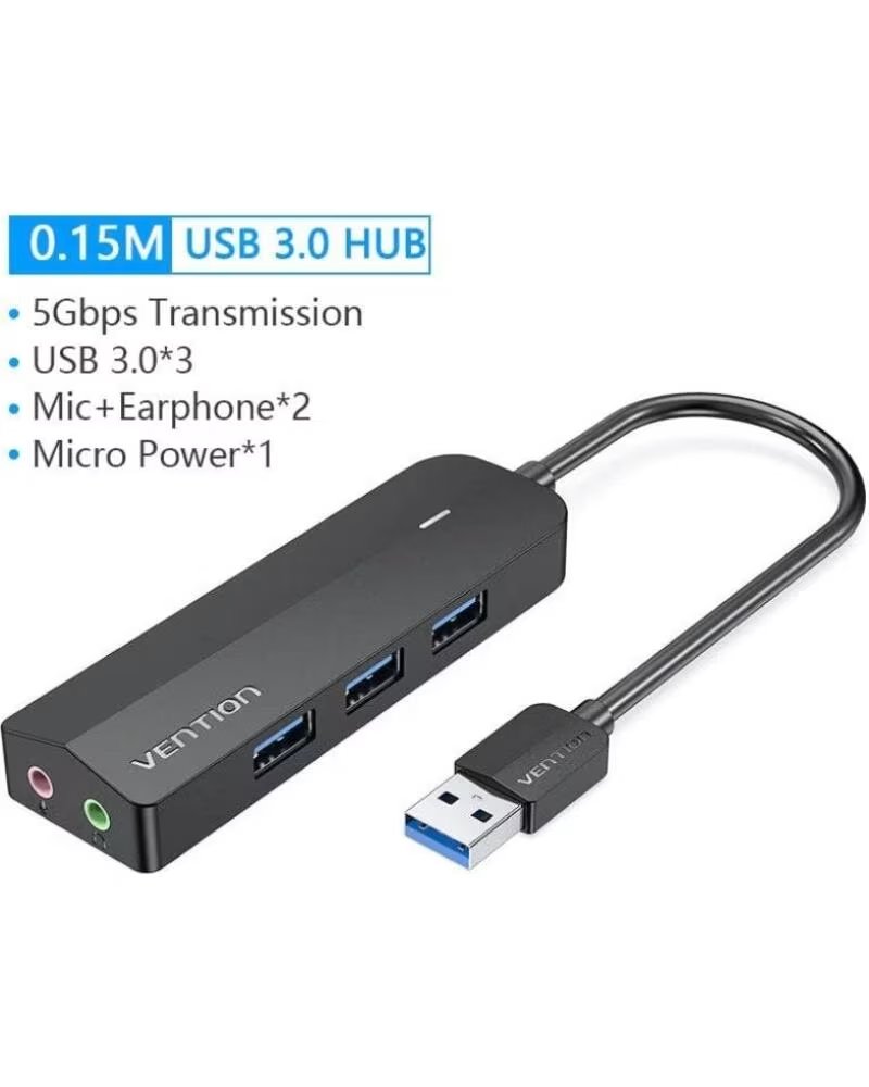 VENTION Hub USB 3 0 con Tarjeta de Sonido CHIBB- 3xUSB- 1xMicroUSB PD