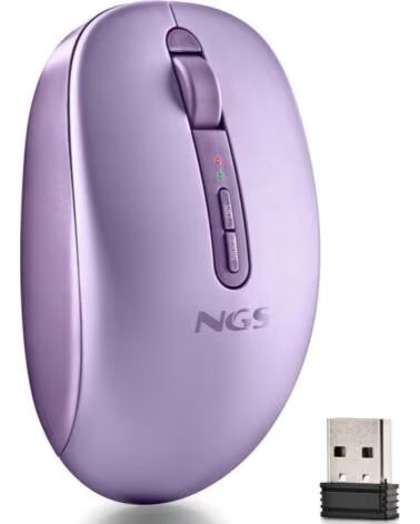 NGS Raton Ergonomico Inalambrico Fog Dual FOGDUALPURPLE Silencioso- Hasta 1600 DPI- Purpura