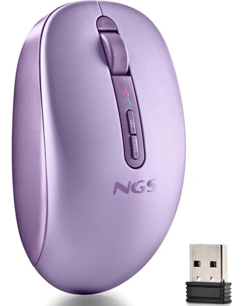 NGS Raton Ergonomico Inalambrico Fog Dual FOGDUALPURPLE Silencioso- Hasta 1600 DPI- Purpura