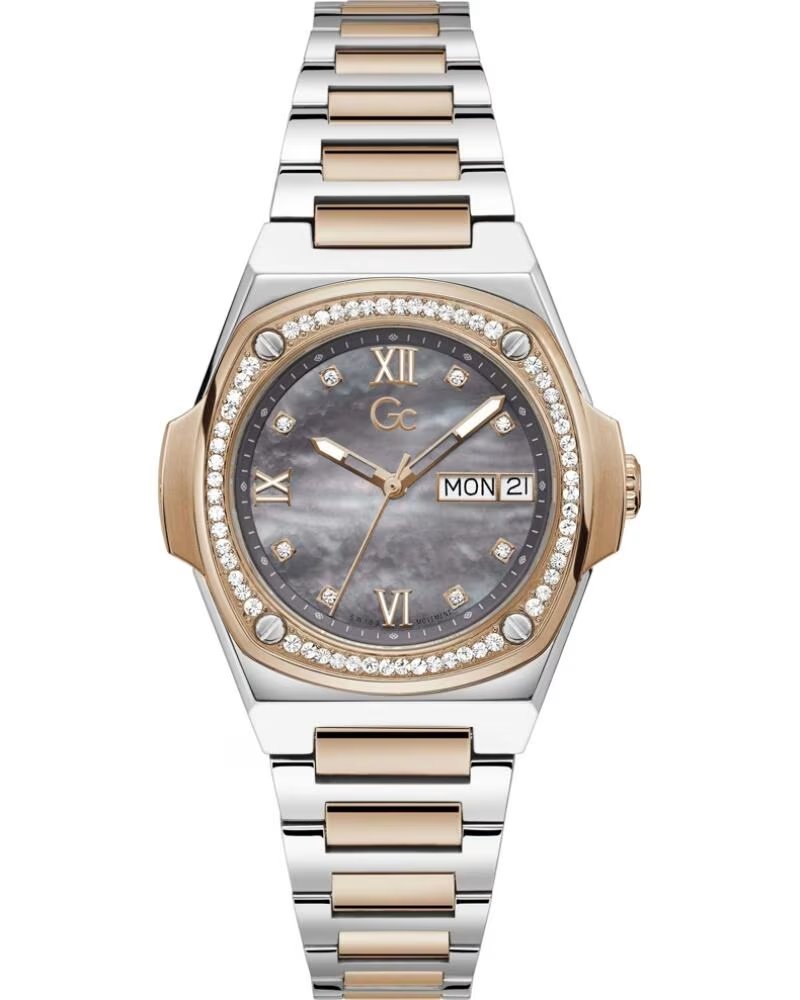 GC Y98001L5MF TWO-TONE STAINLESS STEEL WATCH WITH CUBIC ZIRCONIA GRIS