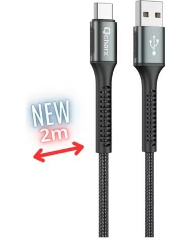 QCHARX INTERNATIONAL Cable qcharx prague usb tipo c a usb tipo a - 2m - aleacion de aluminio negro cordon de tela suave
