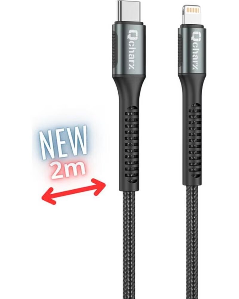 QCHARX INTERNATIONAL Cable qcharx prague usb tipo c a lightning - 2m - aleacion de aluminio negro cordon de tela suave