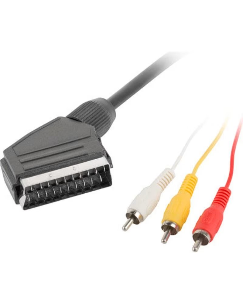 LANBERG Cable euroconector macho - 3x rca macho 1 8m