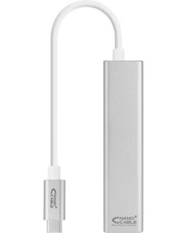 NANO CABLE Cable usb tipo c 3 0 a gigabit ethernet 3 x usb 3 0 nanocable 15cm - macho - hembra - plata