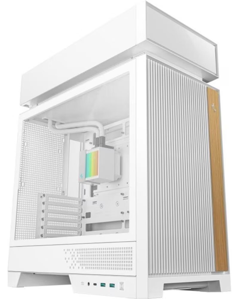 DEEPCOOL Caja ordenador gaming cl6600 wh atx rgb cristal templado blanca y madera