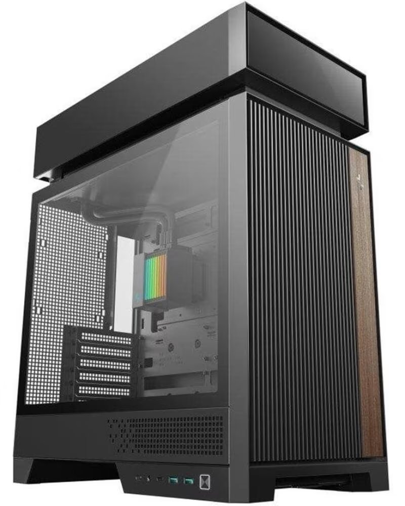 DEEPCOOL Caja ordenador gaming cl6600 wh atx rgb cristal templado negra y madera