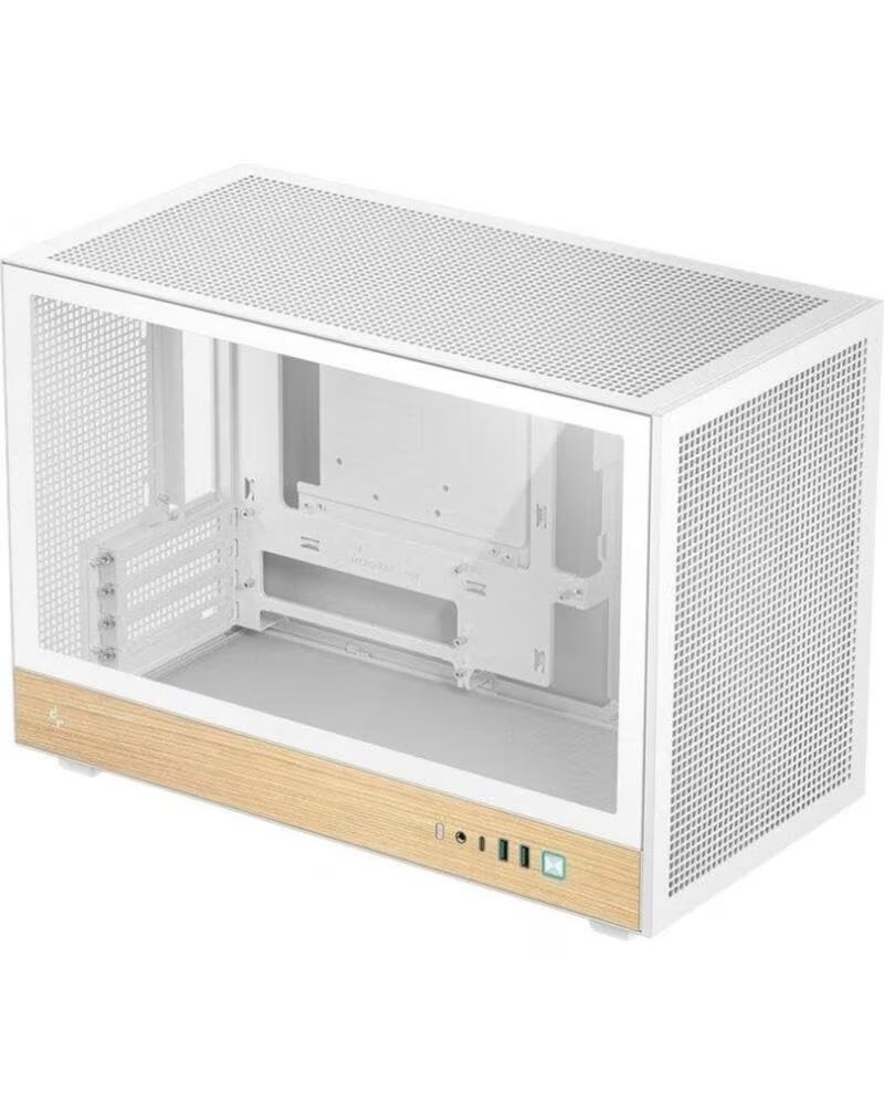 DEEPCOOL Caja ordenador gaming ch260 wood wh matx cristal templado blanca y madera