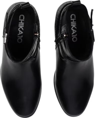 CHIKA10 CAYETANA 06 BOTINS DE PELE SINTÉTICA SALTO ALTO NEGRO-BLACK