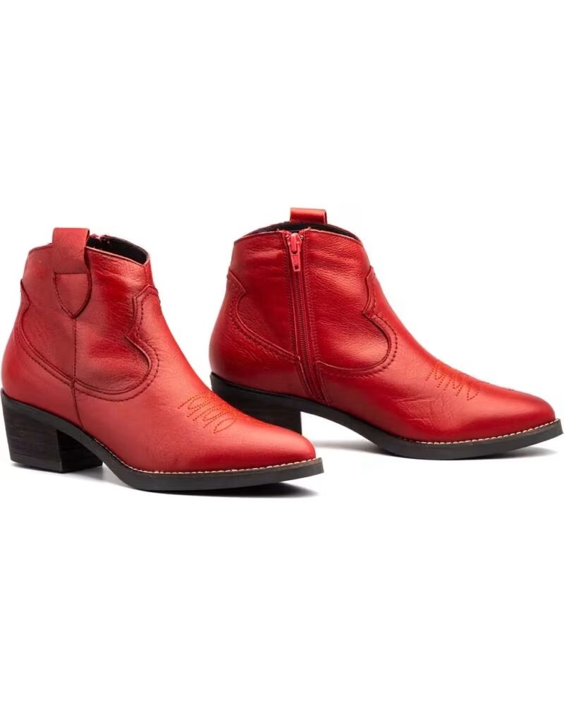 PAR Y MEDIO WESTERN STIEFELETTE NAPPALEDER KUBANISCHER ABSATZ PYM935 ROT ROJO