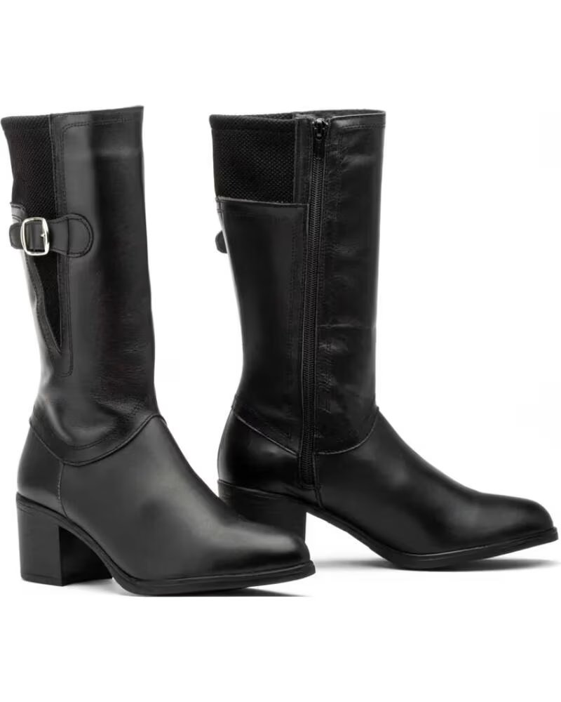 IBERICO SHOES DAMEN STIEFEL LEDER LYCRA SCHWARZ SCHNALLE ABSATZ 90731 NEGRO