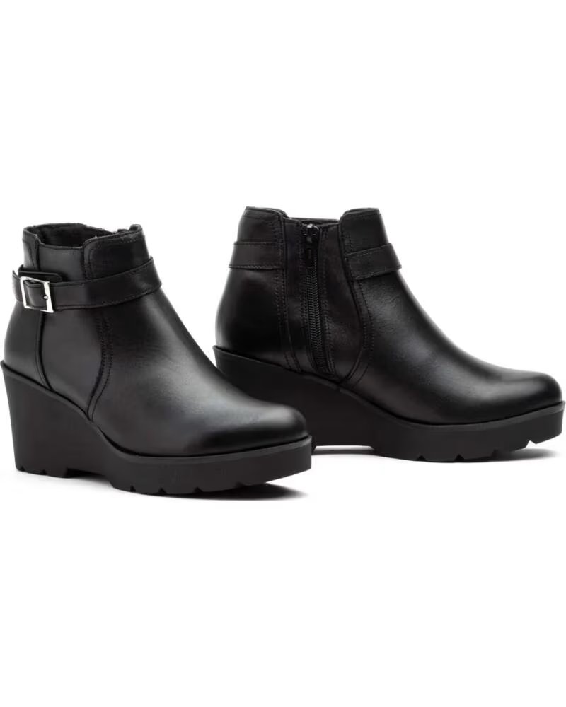 JAM BOTTINE FEMME CUIR NOIR BOUCLE FERMETURE ÉCLAIR WEDGE 8891 NEGRO