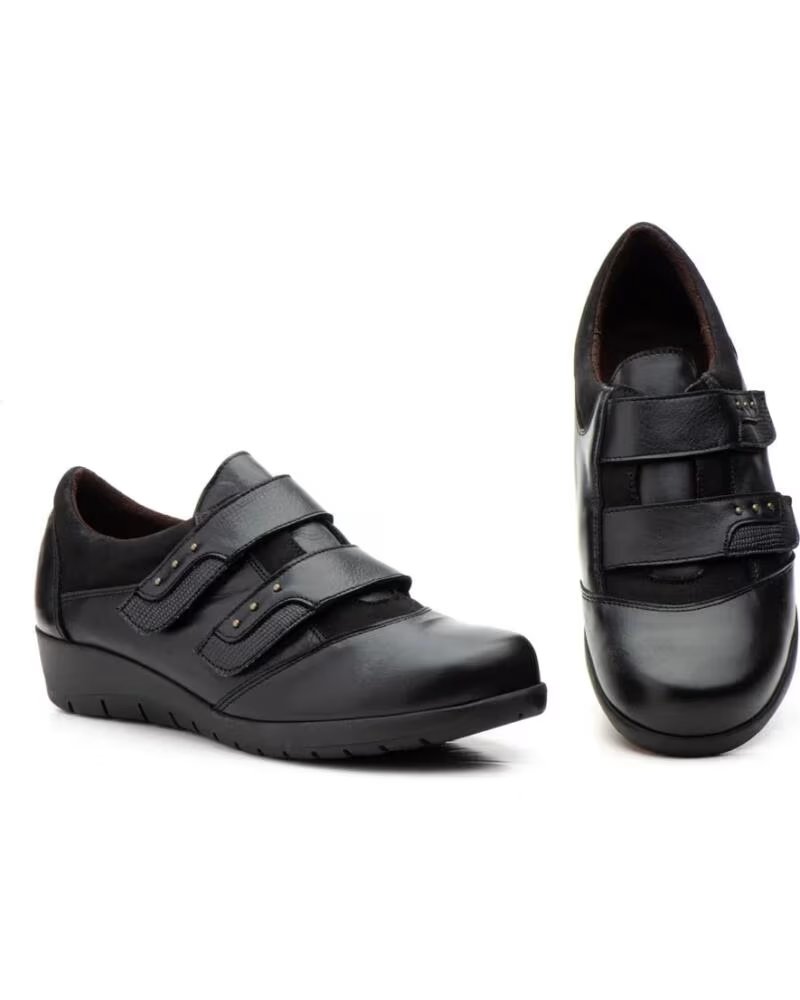 JAM SAPATOS DE MULHER EM PELE COM FECHO DE VELCRO MODELO 5568 NEGRO
