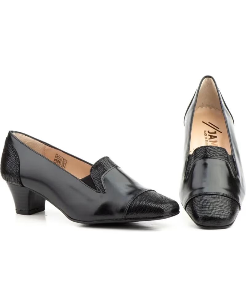 JAM ZAPATOS DE PIEL CON TACÓN MODELO 5219 NEGRO