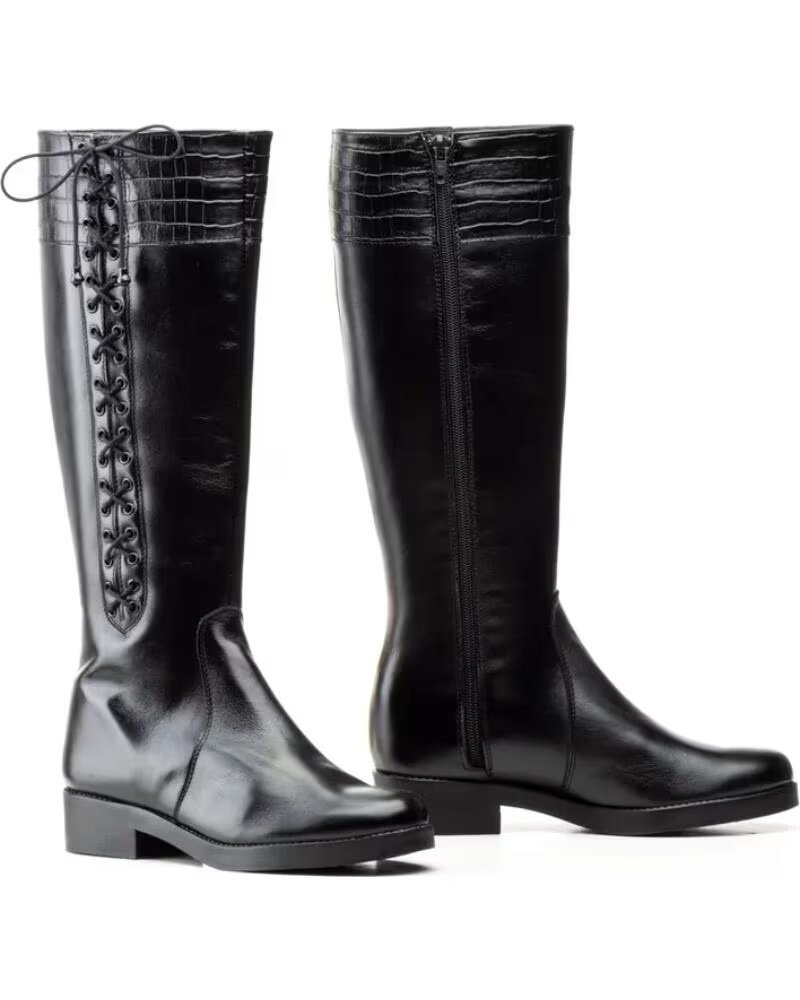 JAM SCHWARZE LEDERSTIEFEL MIT SCHNÜRUNG UND REISSVERSCHLUSS MODELL 1029 NEGRO