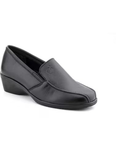 ALTO ESTILO ZAPATOS DE MUJER EN PIEL COLOR NEGRO CON CUÑA Y ELÁSTICOS MODELO 608