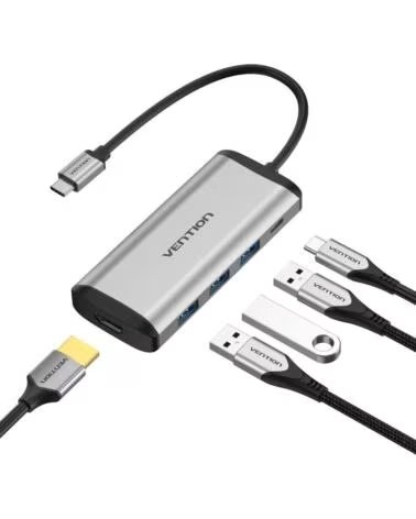 VENTION Docking USB Tipo-C CNBHB- 1xHDMI 4K- 3xUSB- 1xUSB Tipo-C PD- Gris