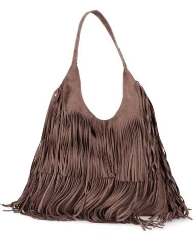 CHIKA10 BOLSO INDÍ TAUPE CON FLECOS TAUPE-TAUPE