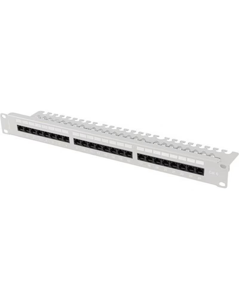 LANBERG Patch panel 24 puertos 1u 19 pulgadas cat 6 utp con organizador cables gris