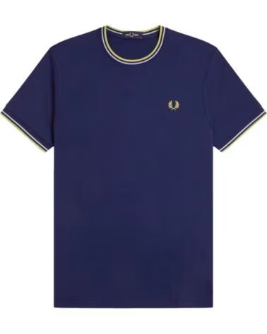 FRED PERRY T-SHIRT TWIN TIPPED FRENCH NAVY DUSKY BLUE CITRON