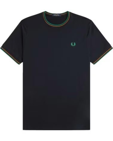 FRED PERRY T-SHIRT TWIN TIPPED NAVY - DARK CARAMEL SPORT GREEN
