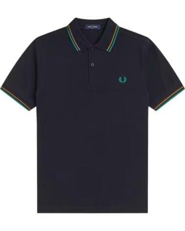 FRED PERRY SLIM FIT TWIN TIPPED POLO NAVY DARK CARAMEL SPORT GREEN