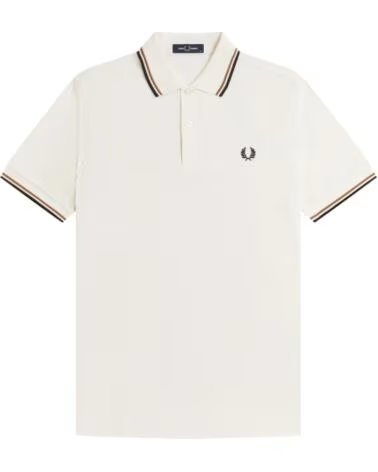 FRED PERRY SLIM FIT TWIN TIPPED POLO ECRU - DARK CARAMEL BLACK BEIGE