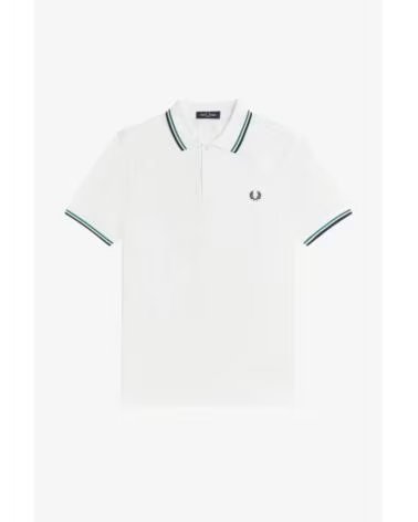 FRED PERRY SLIM FIT TWIN TIPPED POLOSHIRT SCHNEEWEISS, SPORTGRÜN UND MARINEBLAU WHITE
