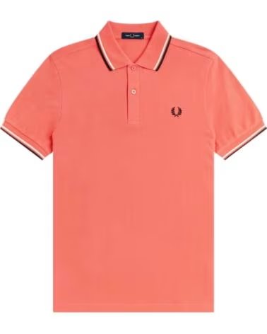 POLO FRED PERRY SLIM FIT TWIN TIPPED STRAWBERRY CREAM ECRU BLACK LIGHT PINK