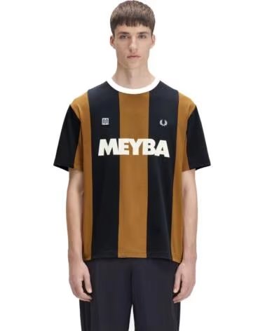 T-SHIRT À MANCHES COURTES FRED PERRY X MEYBA RAYURES DARK CARAMEL BROWN