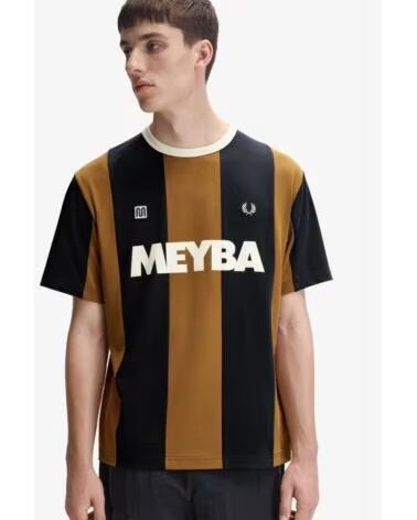 T-SHIRT À MANCHES COURTES FRED PERRY X MEYBA RAYURES DARK CARAMEL BROWN