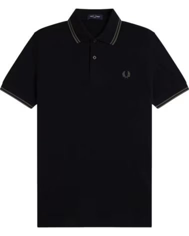 FRED PERRY POLO SLIM FIT TWIN TIPPED PRETO E VERDE BLACK