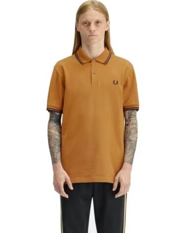 POLO SLIM FIT TWIN TIPPED DARK CARAMEL NAVY BROWN
