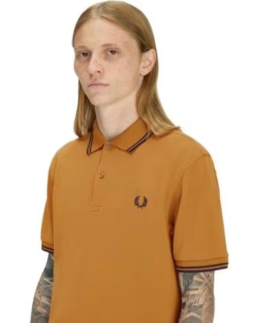 POLO SLIM FIT TWIN TIPPED DARK CARAMEL NAVY BROWN