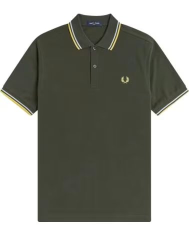 FRED PERRY POLO SLIM FIT CON DOPPIA PROFILATURA HUNTING GREEN - LIGHT ICE LEMON BARLEY SAGE