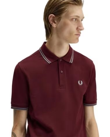 FRED PERRY POLO M3600 SLIM FIT TWIN TIPPED OXBLOOD STOCKPORT BLUE